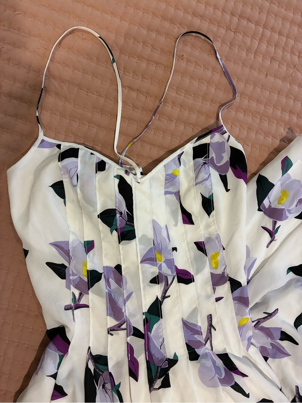 Banana Republic White Strapless Floral Dress with Purple Blooms